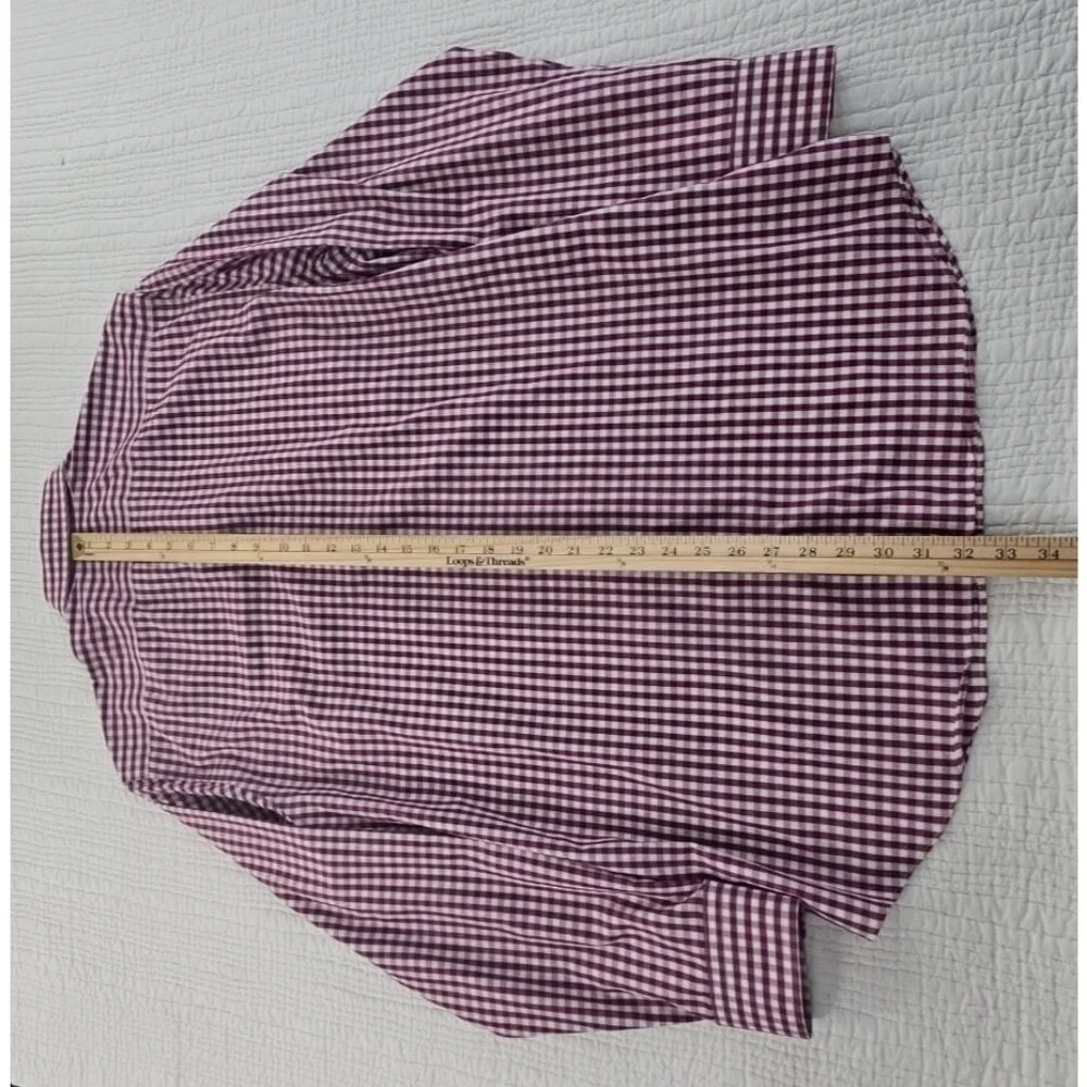 Banana Republic Shirt Men's XL Maroon Checked Non-Iron EUC LN Long Sleeves Slim‎